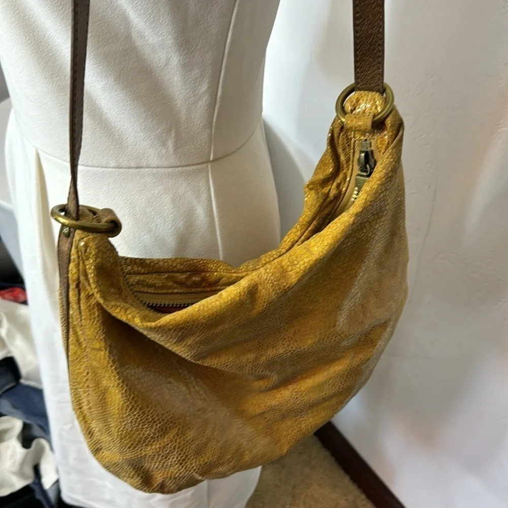 Hobo International Gold Yellow Hobo Bag Snakeskin Pattern with Leather Handle